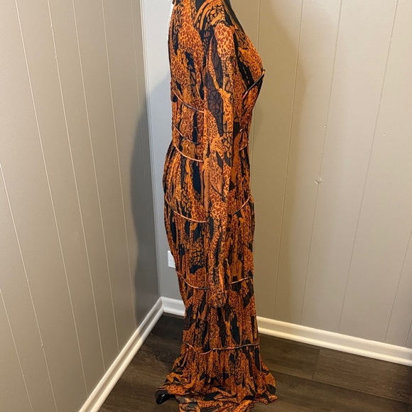 FARM Rio Women’s Small Orange and Black Long Sleeve Maxi Dress - Picture 3 of 11